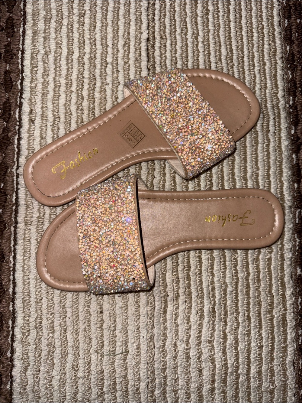 Glitter Slide Sandals in Rose Gold